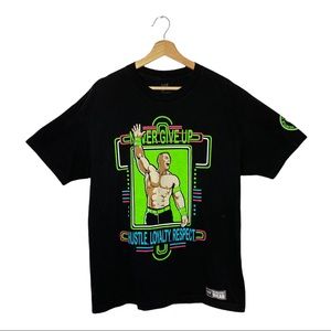 WWE Authentic John Cena Double Sided Print Black Shirt Sz Large You Cant See Me